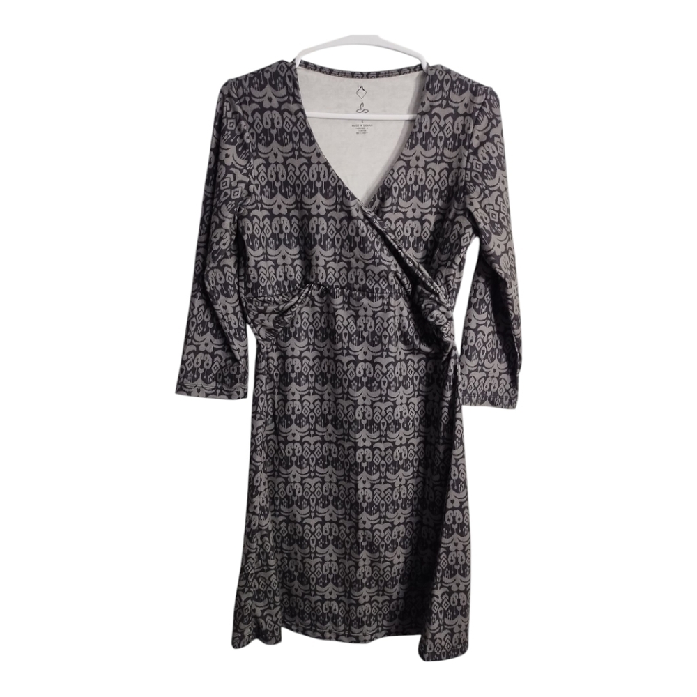 Prana Faux Wrap Twist Front Stretch V Neck Athleisure Athletic‎ Casual Dress S